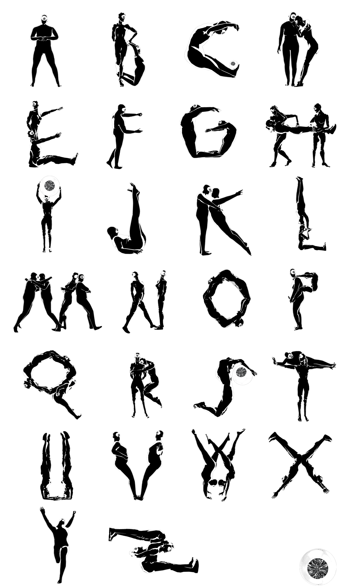 Cyclopes Alphabet, black & white version, 2022