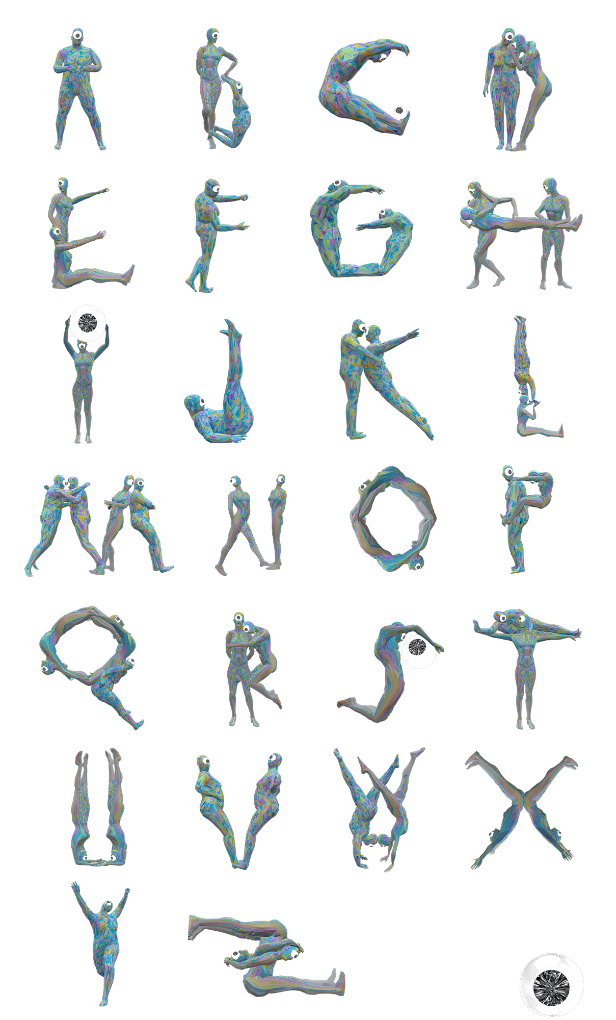Cyclopes Alphabet, colored version, 2022